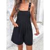 imageCHARTOU Women Summer Loose Bib Romper Short Overalls Pleated Cotton Linen Jumpsuit Sleeveless Wide Leg Overalls RomperBlack