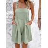 imageCHARTOU Women Summer Loose Bib Romper Short Overalls Pleated Cotton Linen Jumpsuit Sleeveless Wide Leg Overalls RomperPea Green