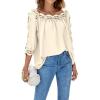 imageCHARTOU Womens Loose Lace Half Sleeve Ruffle Blouse Shirt Work Office Hollow Out Pullover TopBeige