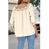 imageCHARTOU Womens Loose Lace Half Sleeve Ruffle Blouse Shirt Work Office Hollow Out Pullover TopBeige