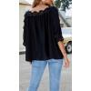 imageCHARTOU Womens Loose Lace Half Sleeve Ruffle Blouse Shirt Work Office Hollow Out Pullover TopBlack