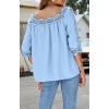 imageCHARTOU Womens Loose Lace Half Sleeve Ruffle Blouse Shirt Work Office Hollow Out Pullover TopBlue
