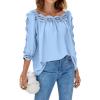 imageCHARTOU Womens Loose Lace Half Sleeve Ruffle Blouse Shirt Work Office Hollow Out Pullover TopBlue