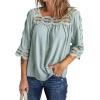 imageCHARTOU Womens Loose Lace Half Sleeve Ruffle Blouse Shirt Work Office Hollow Out Pullover TopLight Green