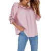 imageCHARTOU Womens Loose Lace Half Sleeve Ruffle Blouse Shirt Work Office Hollow Out Pullover TopPink