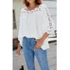 imageCHARTOU Womens Loose Lace Half Sleeve Ruffle Blouse Shirt Work Office Hollow Out Pullover TopWhite
