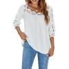 imageCHARTOU Womens Loose Lace Half Sleeve Ruffle Blouse Shirt Work Office Hollow Out Pullover TopWhite