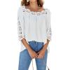 imageCHARTOU Womens Loose Lace Half Sleeve Ruffle Blouse Shirt Work Office Hollow Out Pullover TopWhite