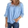 imageCHARTOU Womens Loose Lace Half Sleeve Ruffle Blouse Shirt Work Office Hollow Out Pullover TopBlue