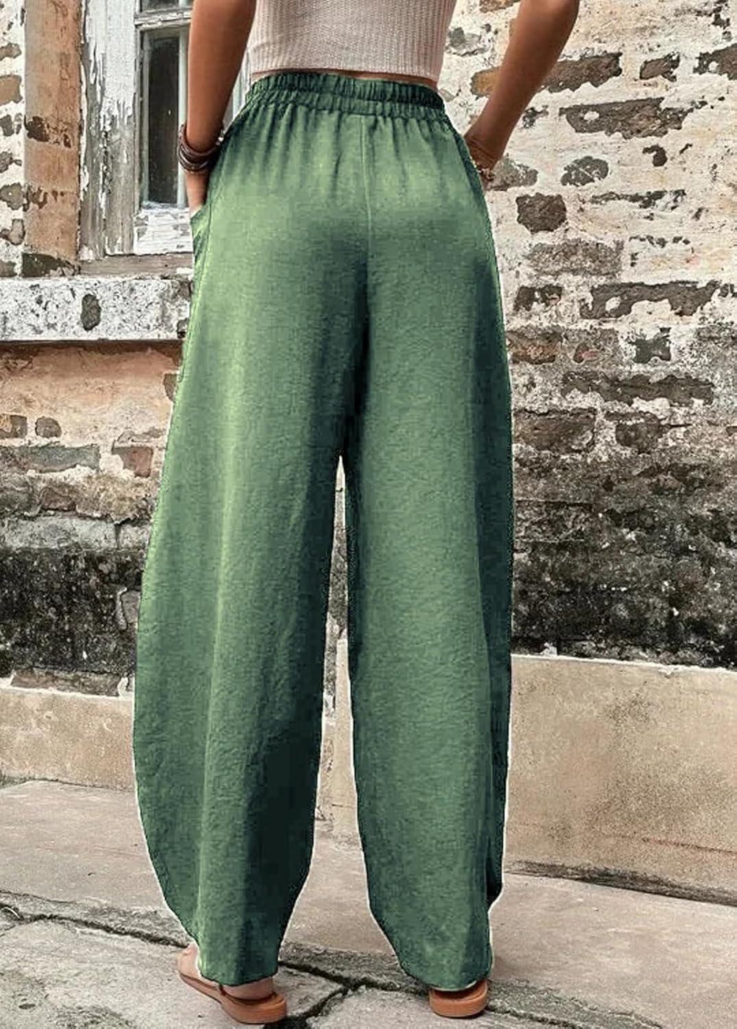 imageCHARTOU Casual Elastic Waist Harem Pants Women with Pockets Summer Barrel Pants Palazzo Sweatpants Lightweight SlacksLight Green