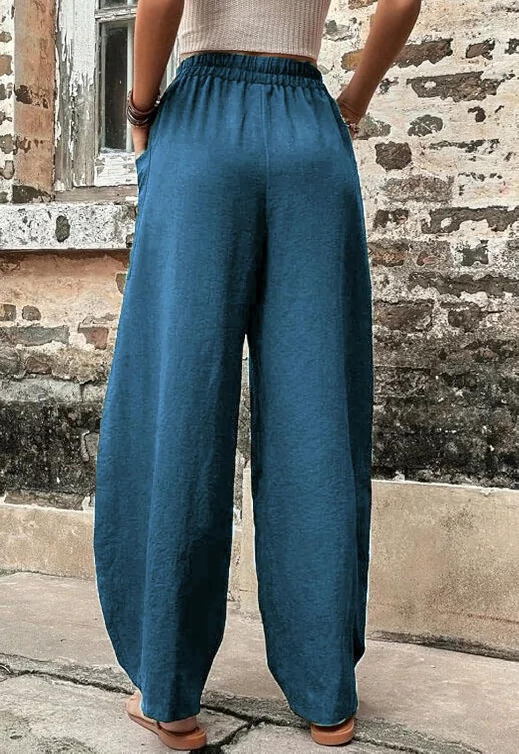 imageCHARTOU Casual Elastic Waist Harem Pants Women with Pockets Summer Barrel Pants Palazzo Sweatpants Lightweight SlacksPeacock Green