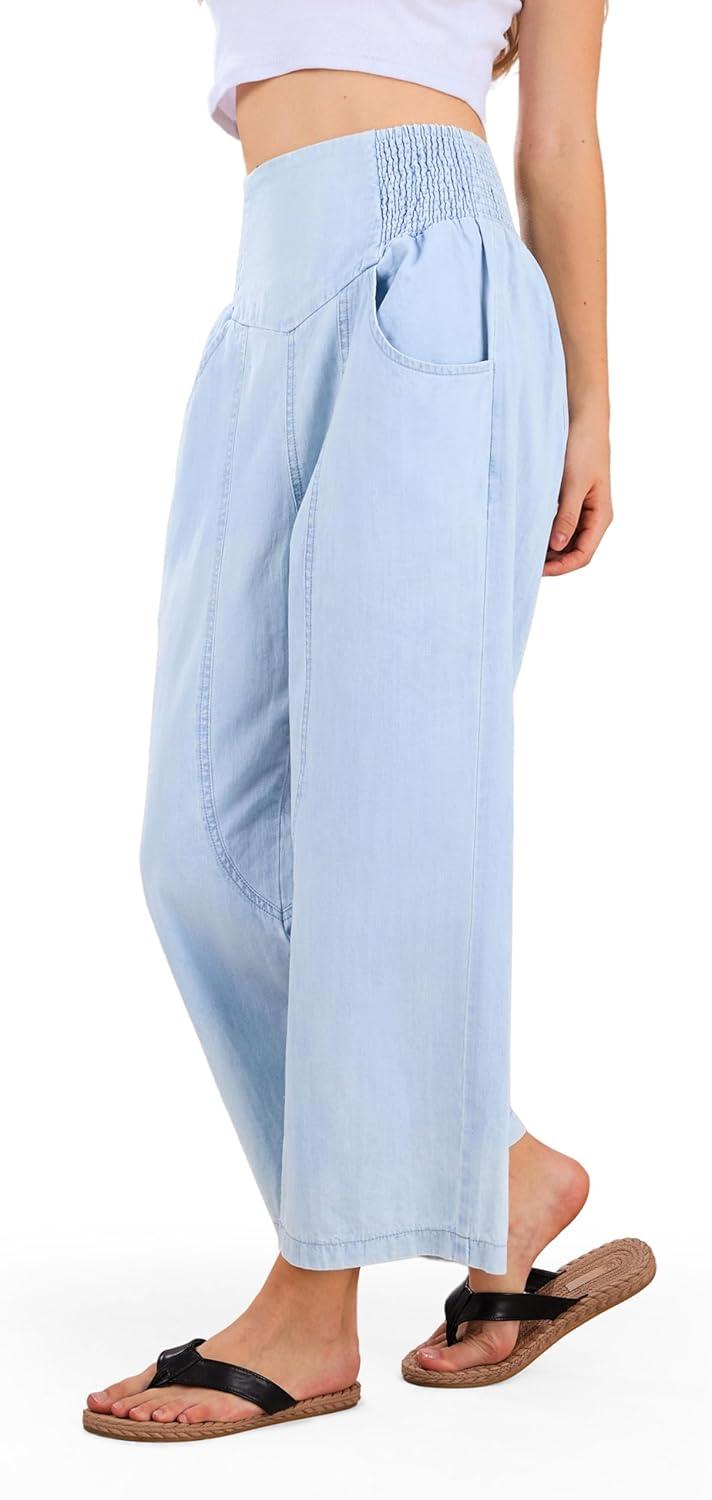 imageCHARTOU Denim Harem Pants for Women Loose Fit Wide Leg Cropped Barrel JeansLight Blue