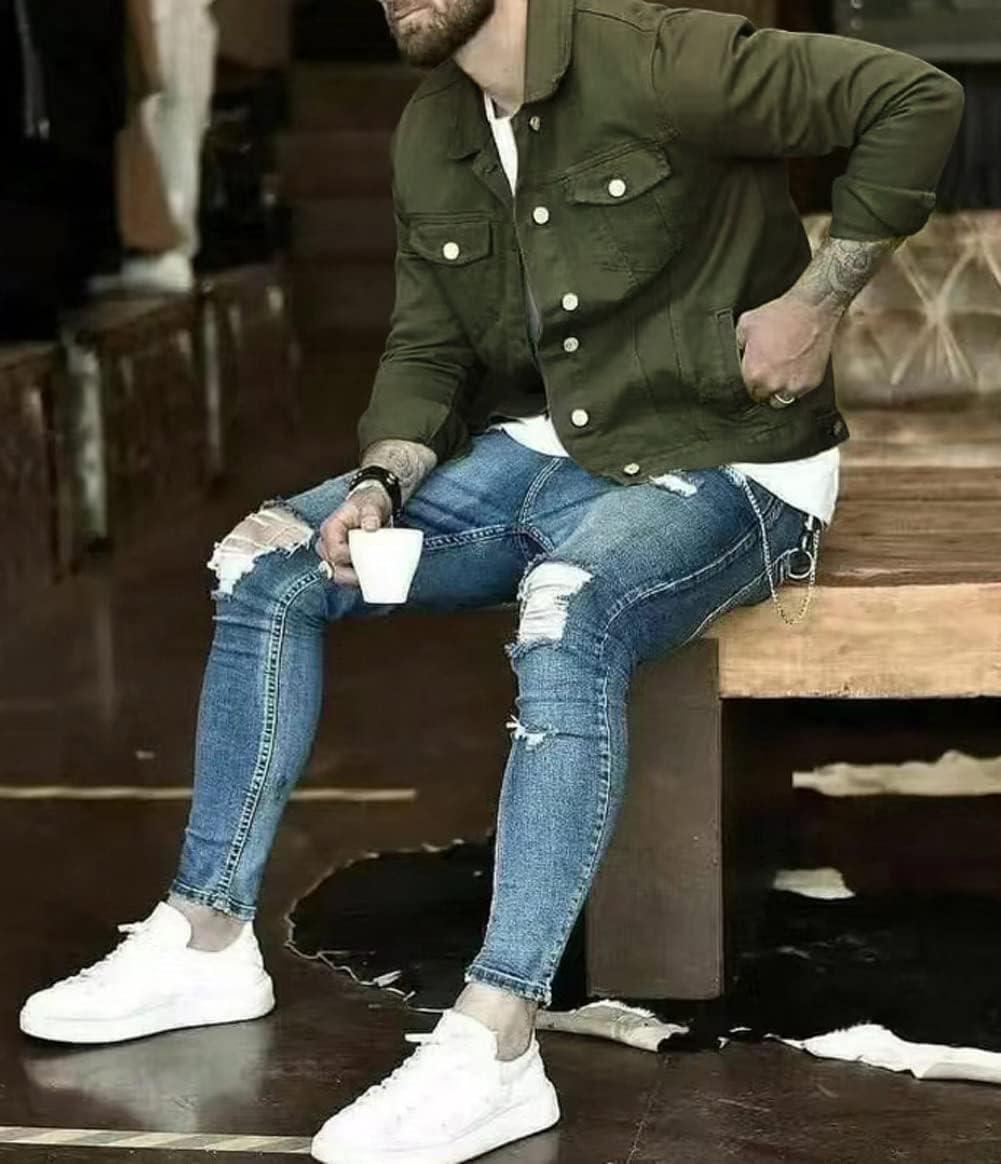 imageCHARTOU Mens Denim Jacket Casual Regular Fit Button Down Long Sleeve Jean Trucker JacketArmy Green