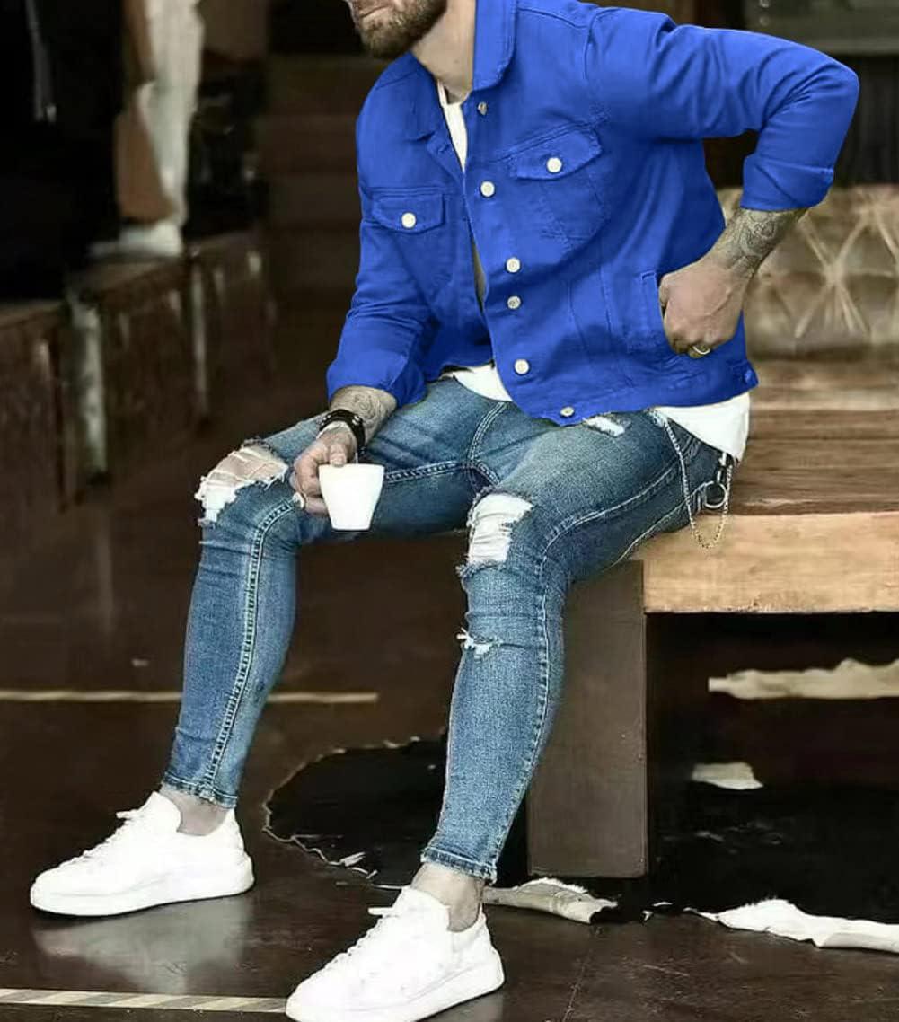 imageCHARTOU Mens Denim Jacket Casual Regular Fit Button Down Long Sleeve Jean Trucker JacketBlue
