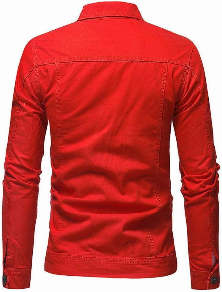 imageCHARTOU Mens Denim Jacket Casual Regular Fit Button Down Long Sleeve Jean Trucker JacketRed