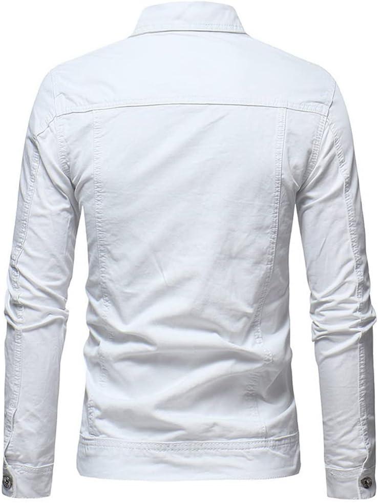 imageCHARTOU Mens Denim Jacket Casual Regular Fit Button Down Long Sleeve Jean Trucker JacketWhite