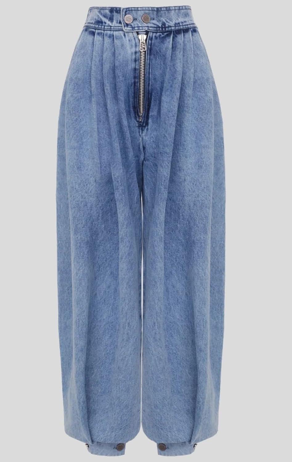 imageCHARTOU Women Balloon Denim Baggy Pants Casual Loose Fit Vintage Pleated High Waist Wide Leg Jeans with PocketsBlue