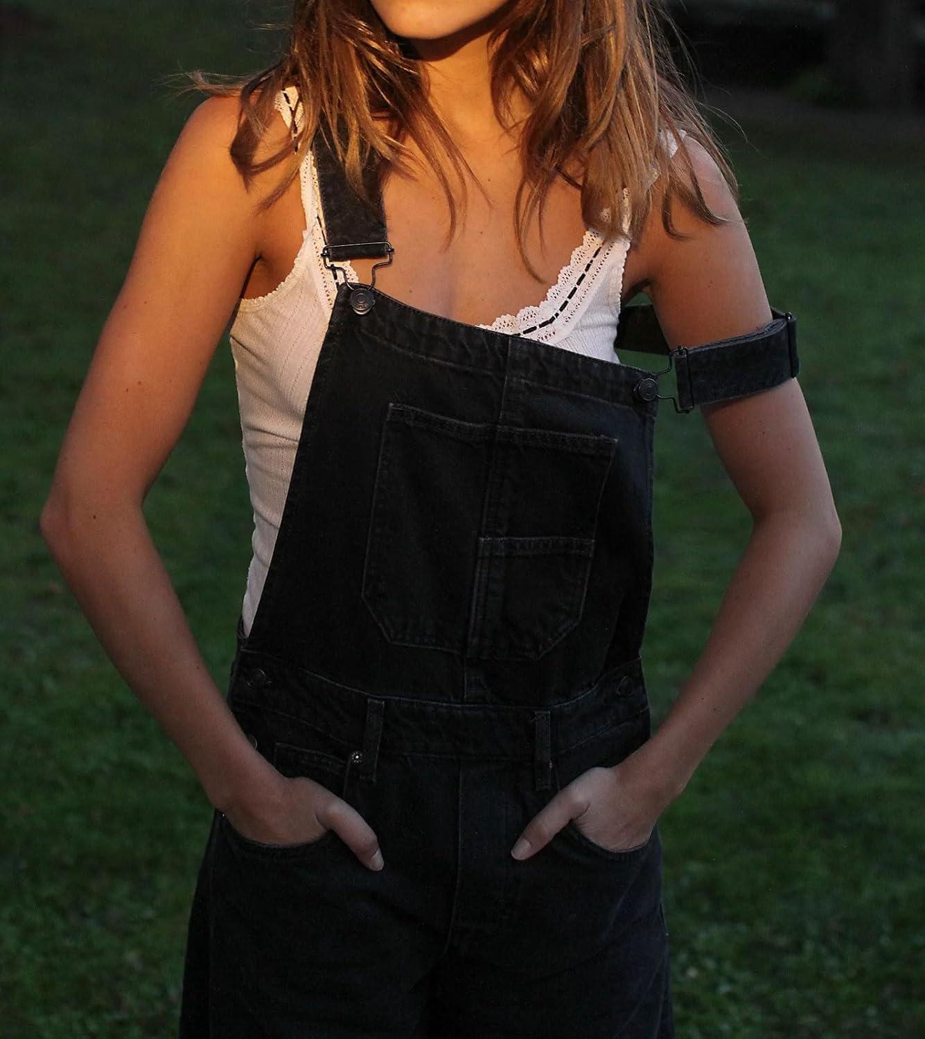 imageCHARTOU Women Casual Denim Bib Overalls Baggy Barrel Jeans Y2k Wide Leg Denim Jumpsuit Mid Rise Boyfriend Harem PantsBlack