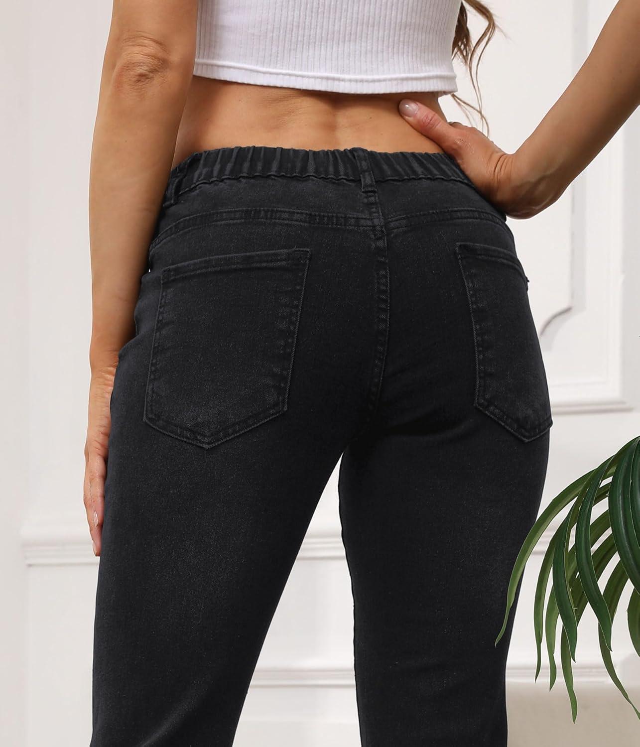 imageCHARTOU Women Cute Stretch Denim Jeans Ripped Distressed Frayed Hem Denim Pants Tassel Fringe Cropped JeansBlack