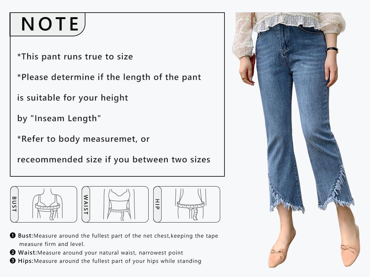 imageCHARTOU Women Cute Stretch Denim Jeans Ripped Distressed Frayed Hem Denim Pants Tassel Fringe Cropped JeansBlue