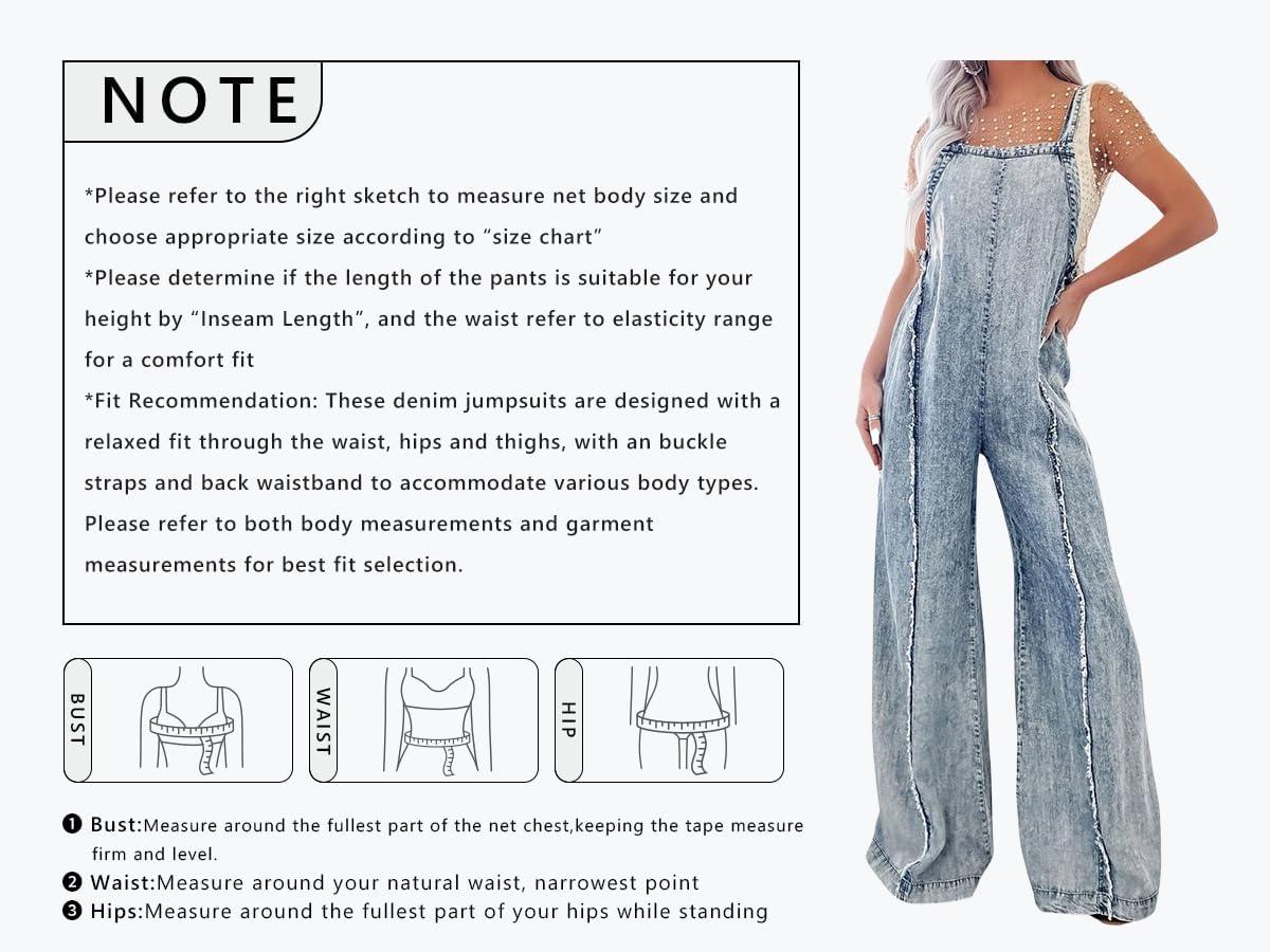 imageCHARTOU Women Loose Fit Denim Jumpsuit Adjustable Straps Wide Leg Long Pants Frayed Jean OverallsBlack