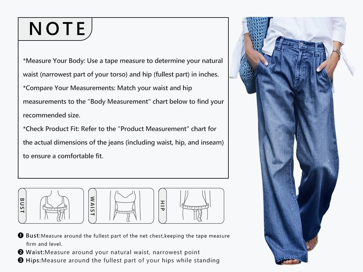 imageCHARTOU Women Loose Wide Leg Jeans Denim Pants Palazzo Jeans Flare Gaucho Pants Lounge Chambray PantsBlue