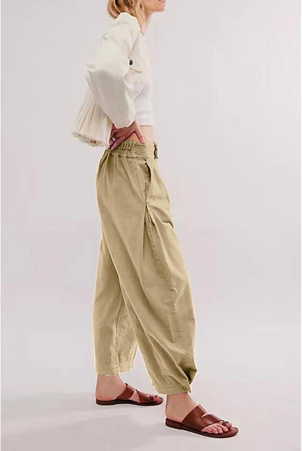 imageCHARTOU Womens Baggy Barrel Pant Wide Leg Horseshoe Ankle Jeans Mid Rise Harem Y2K Denim Pants with PocketsKhaki