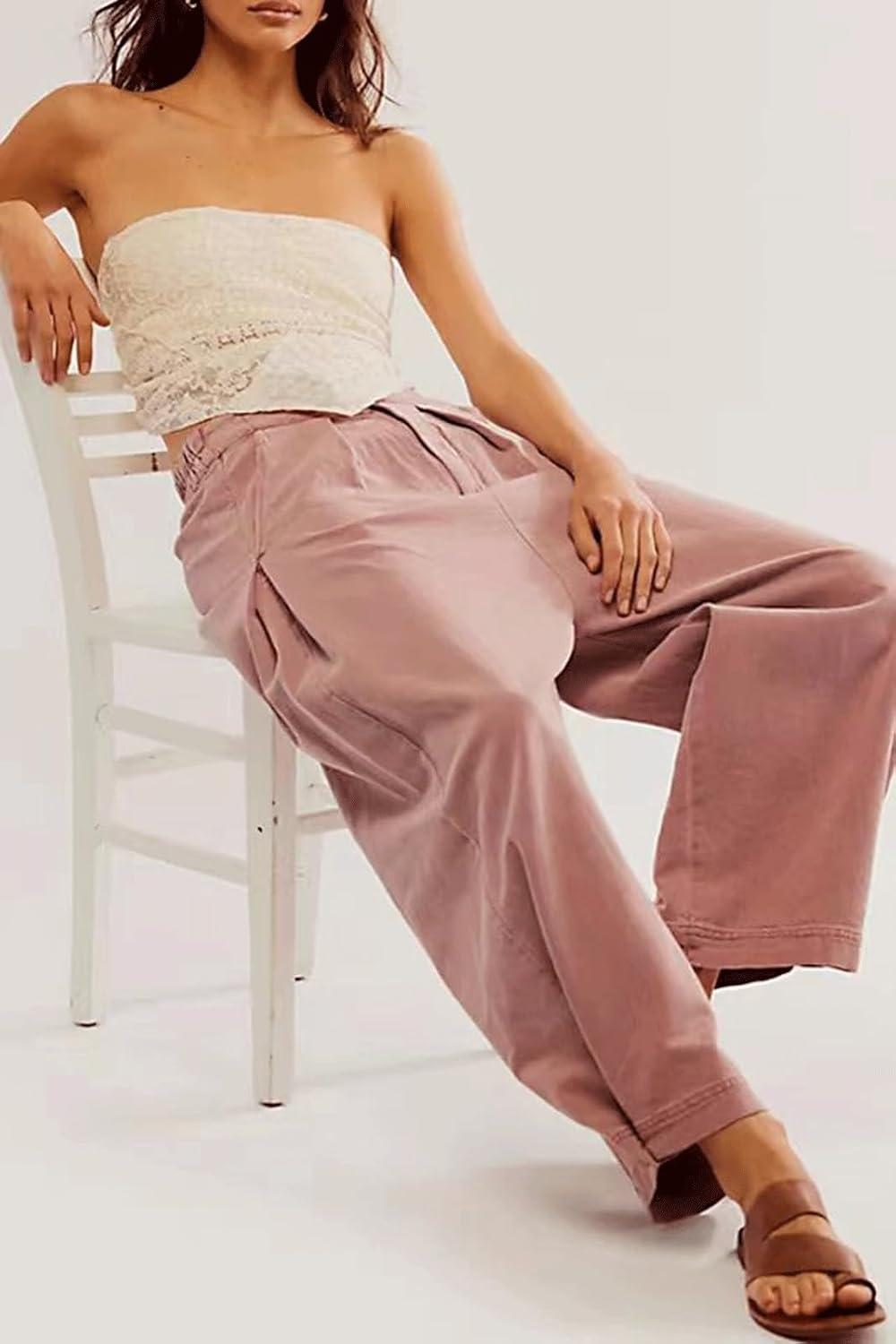 imageCHARTOU Womens Baggy Barrel Pant Wide Leg Horseshoe Ankle Jeans Mid Rise Harem Y2K Denim Pants with PocketsPink