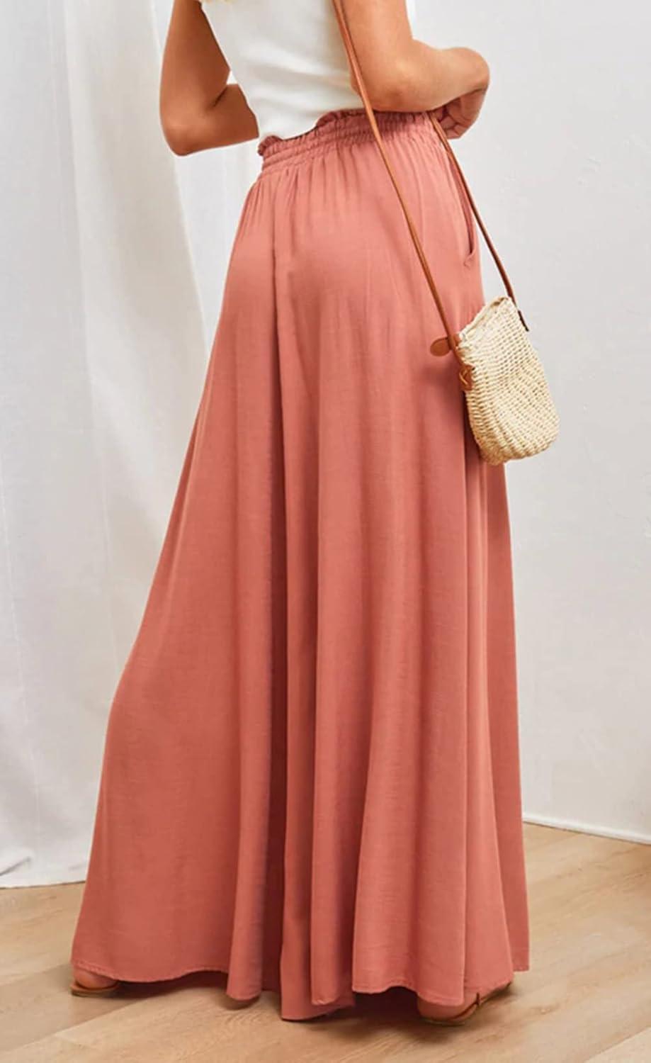 imageCHARTOU Womens Comfy Drawstring High Waist Wide Leg Casual Palazzo Culottes PantsTangerine