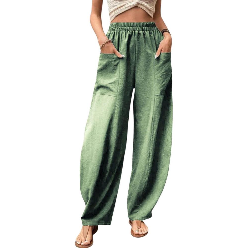 imageCHARTOU Casual Elastic Waist Harem Pants Women with Pockets Summer Barrel Pants Palazzo Sweatpants Lightweight SlacksLight Green