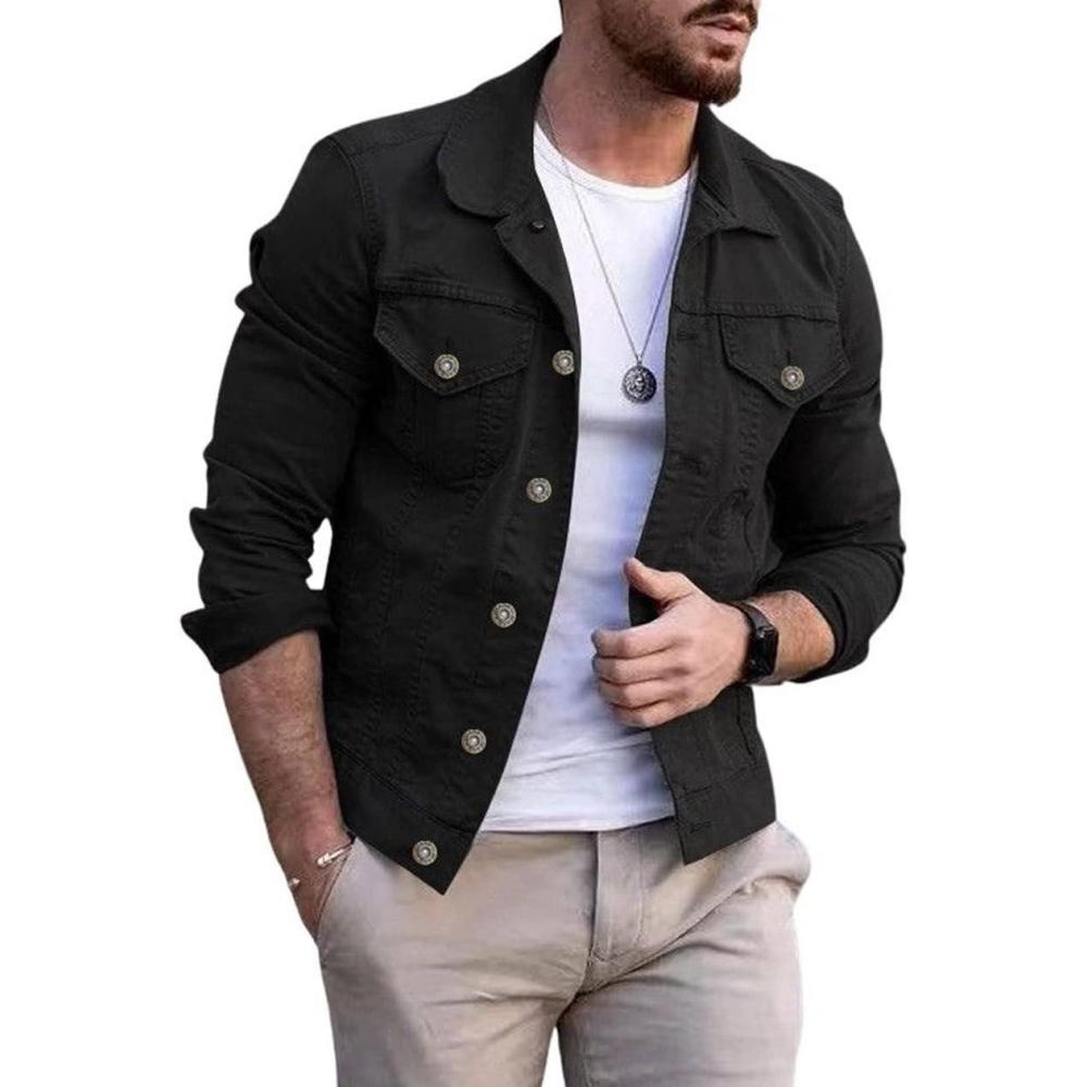 imageCHARTOU Mens Denim Jacket Casual Regular Fit Button Down Long Sleeve Jean Trucker JacketBlack
