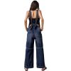 imageCHARTOU Casual Denim Jumpsuit for Women Overalls Wide Leg Jumpsuit Jeans Denim Bib Overalls Dungaree PocketsDark Blue