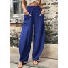 imageCHARTOU Casual Elastic Waist Harem Pants Women with Pockets Summer Barrel Pants Palazzo Sweatpants Lightweight SlacksBlue