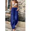 imageCHARTOU Casual Elastic Waist Harem Pants Women with Pockets Summer Barrel Pants Palazzo Sweatpants Lightweight SlacksBlue