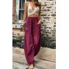 imageCHARTOU Casual Elastic Waist Harem Pants Women with Pockets Summer Barrel Pants Palazzo Sweatpants Lightweight SlacksDark Red