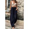 imageCHARTOU Casual Elastic Waist Harem Pants Women with Pockets Summer Barrel Pants Palazzo Sweatpants Lightweight SlacksNavy