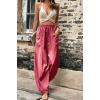 imageCHARTOU Casual Elastic Waist Harem Pants Women with Pockets Summer Barrel Pants Palazzo Sweatpants Lightweight SlacksRed
