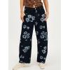 imageCHARTOU Floral Barrel Jeans Women Y2k Baggy Wide Leg Pants Patchwork Boyfriend Cargo Printed Denim JeansBlack