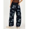 imageCHARTOU Floral Barrel Jeans Women Y2k Baggy Wide Leg Pants Patchwork Boyfriend Cargo Printed Denim JeansBlack