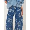 imageCHARTOU Floral Barrel Jeans Women Y2k Baggy Wide Leg Pants Patchwork Boyfriend Cargo Printed Denim JeansBlue