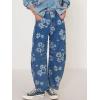 imageCHARTOU Floral Barrel Jeans Women Y2k Baggy Wide Leg Pants Patchwork Boyfriend Cargo Printed Denim JeansBlue
