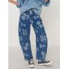 imageCHARTOU Floral Barrel Jeans Women Y2k Baggy Wide Leg Pants Patchwork Boyfriend Cargo Printed Denim JeansBlue