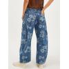 imageCHARTOU Floral Barrel Jeans Women Y2k Baggy Wide Leg Pants Patchwork Boyfriend Cargo Printed Denim JeansBlue