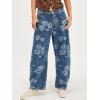 imageCHARTOU Floral Barrel Jeans Women Y2k Baggy Wide Leg Pants Patchwork Boyfriend Cargo Printed Denim JeansBlue