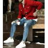 imageCHARTOU Mens Denim Jacket Casual Regular Fit Button Down Long Sleeve Jean Trucker JacketRed