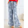 imageCHARTOU Women Baggy Wide Leg Drawstring Jeans Flare Elastic High Waist Star Printed Jeans Loose Denim PantsBlue