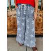 imageCHARTOU Women Baggy Wide Leg Drawstring Jeans Flare Elastic High Waist Star Printed Jeans Loose Denim PantsBlue