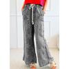 imageCHARTOU Women Baggy Wide Leg Drawstring Jeans Flare Elastic High Waist Star Printed Jeans Loose Denim PantsGrey