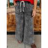 imageCHARTOU Women Baggy Wide Leg Drawstring Jeans Flare Elastic High Waist Star Printed Jeans Loose Denim PantsGrey