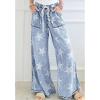 imageCHARTOU Women Baggy Wide Leg Drawstring Jeans Flare Elastic High Waist Star Printed Jeans Loose Denim PantsLight Blue
